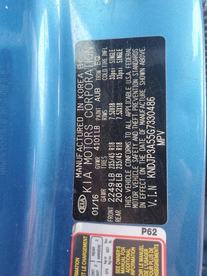 2016 KIA Soul VIN KNDJP3A55G7330486 Copart auction photo, vandalism / side damage thumbnail 12