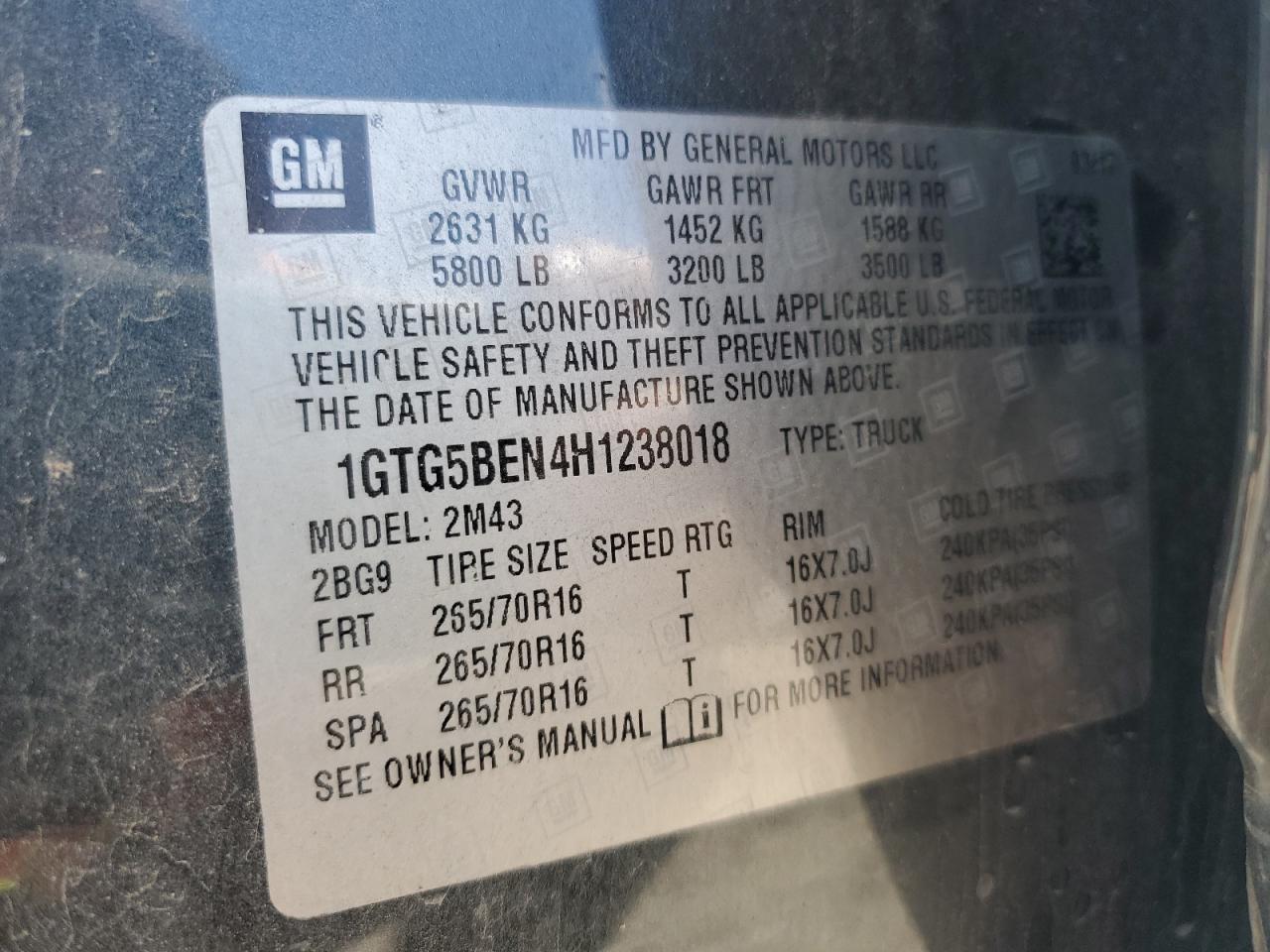 2017 GMC Canyon VIN 1GTG5BEN4H1238018 Copart auction photo, front end / minor dent/scratches damage thumbnail 14