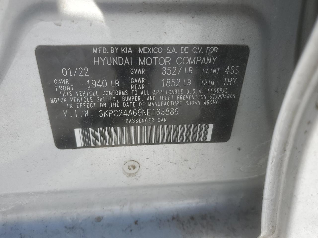 2022 Hyundai Accent VIN 3KPC24A69NE163889 Copart auction photo, front end damage thumbnail 14