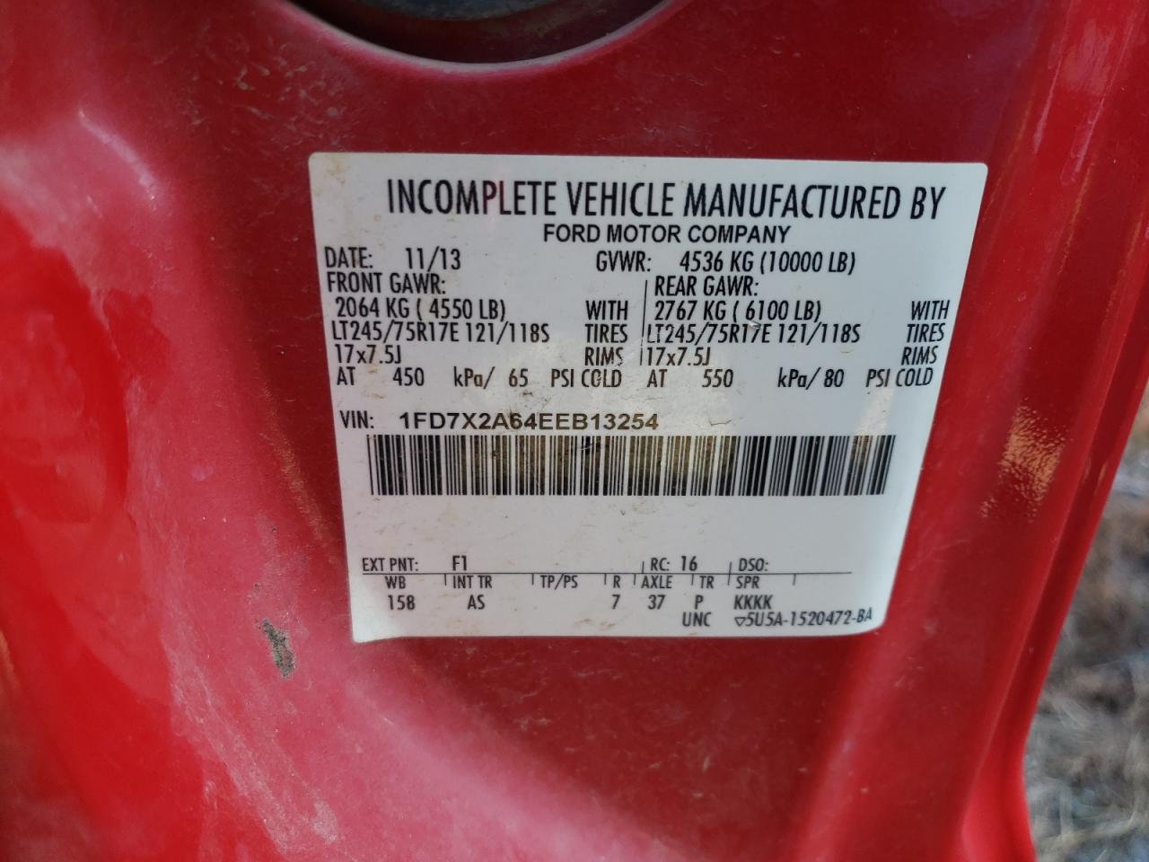 2014 Ford F250 VIN 1FD7X2A64EEB13254 Copart auction photo, front end / side damage thumbnail 13