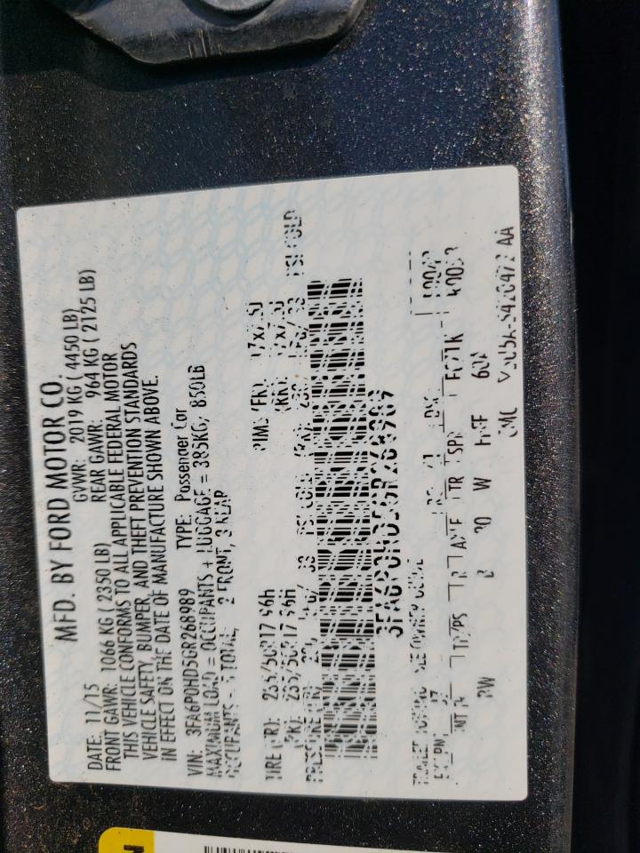 2016 Ford Fusion VIN 3FA6P0HD5GR268989 Copart auction photo, all over / mechanical damage thumbnail 14