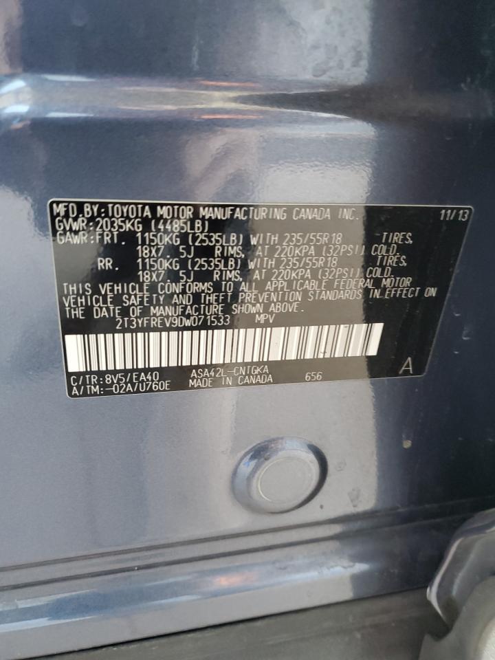2013 Toyota RAV 4 VIN 2T3YFREV9DW071533 Copart auction photo, front end / side damage thumbnail 15