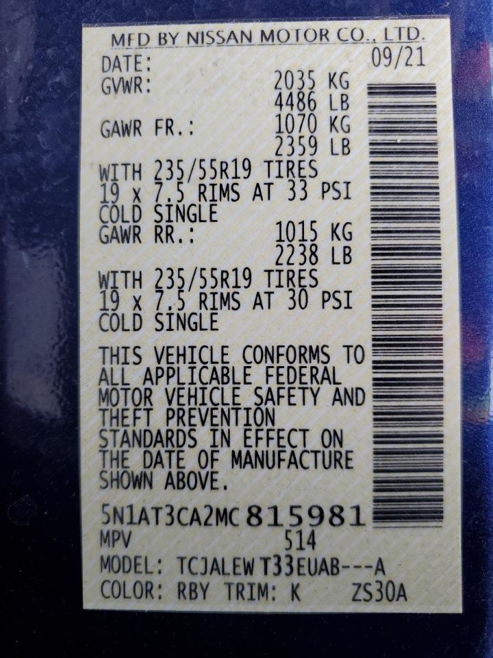 2021 Nissan Rogue VIN 5N1AT3CA2MC815981 Copart auction photo, front end damage thumbnail 12