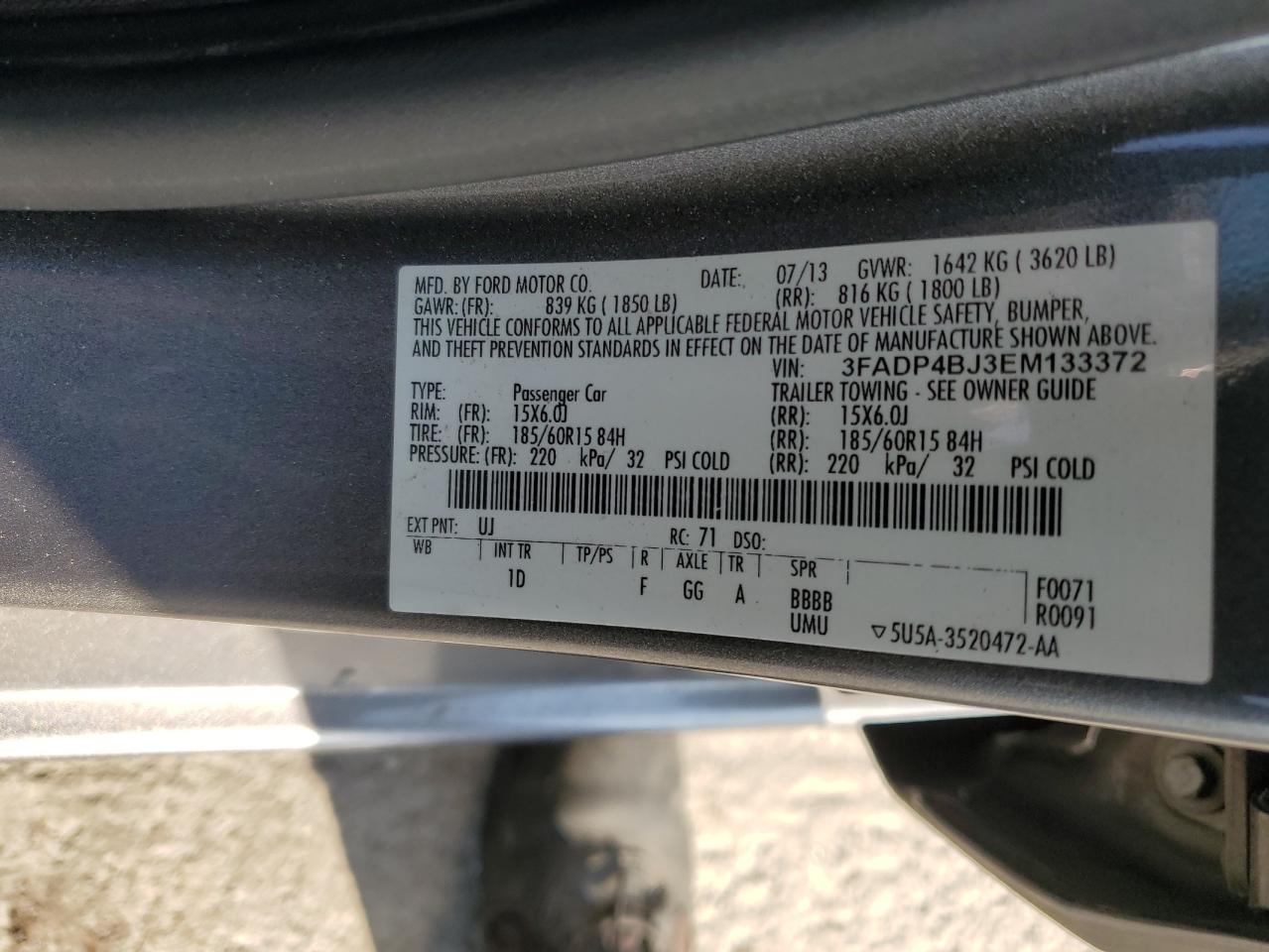 2014 Ford Fiesta VIN 3FADP4BJ3EM133372 Copart auction photo, minor dent/scratches damage thumbnail 12