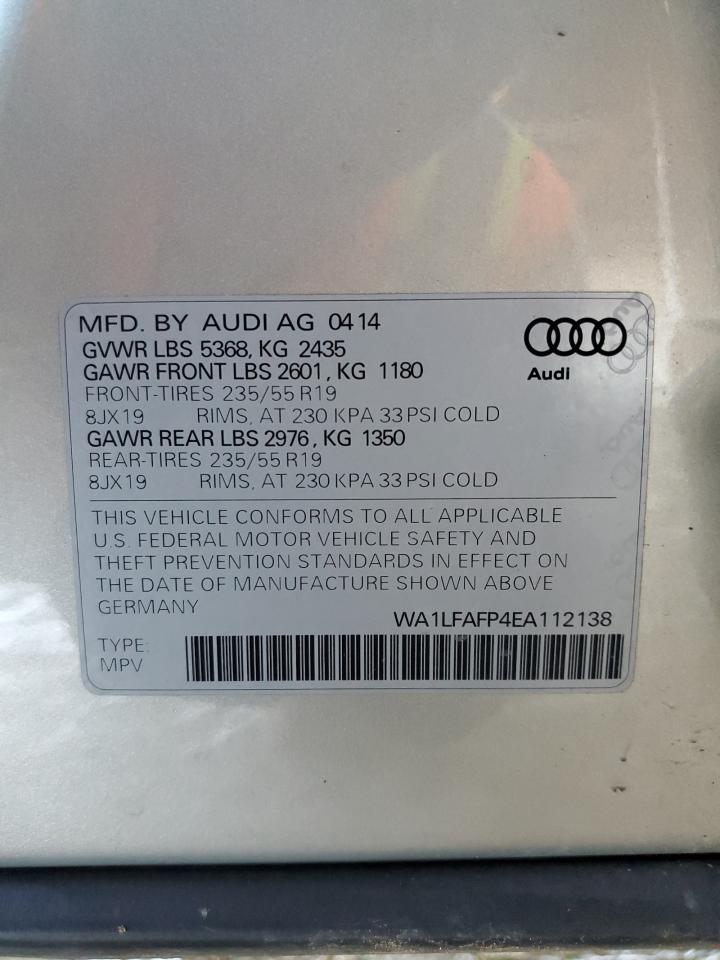 2014 Audi Q5 VIN WA1LFAFP4EA112138 Copart auction photo, front end damage thumbnail 13