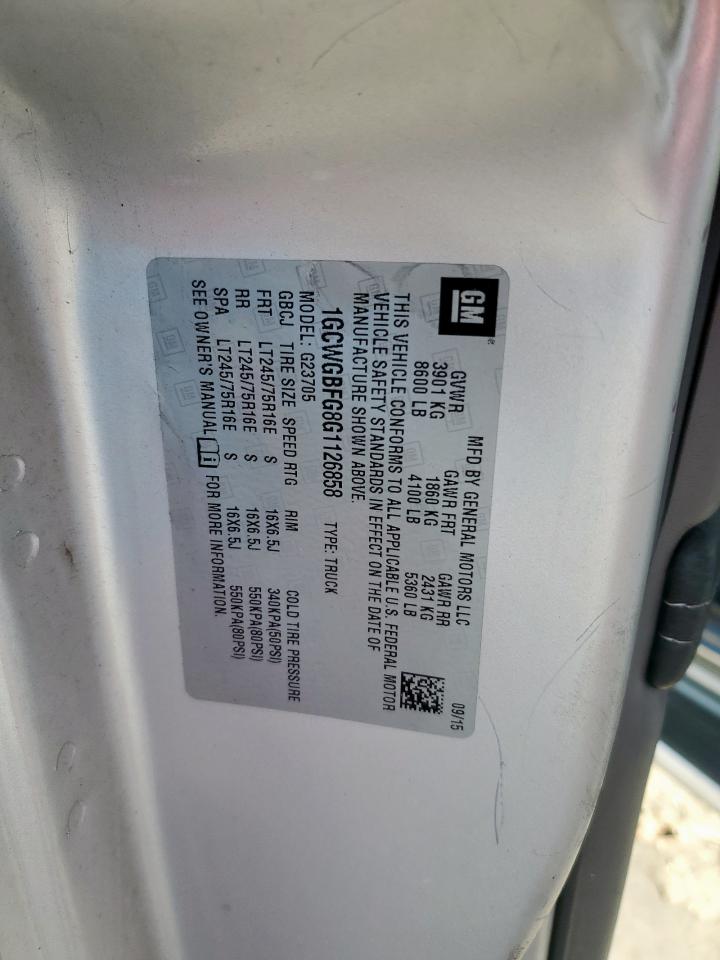 2016 Chevrolet Express VIN 1GCWGBFG8G1126858 Copart auction photo, front end damage thumbnail 13