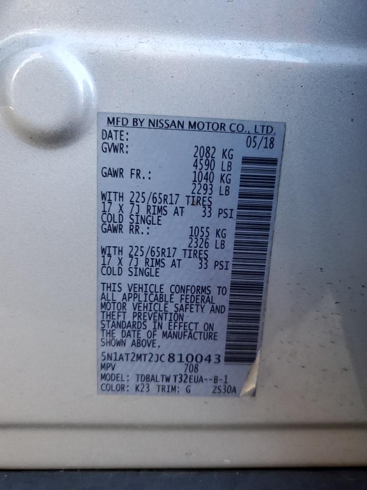 2018 Nissan Rogue VIN 5N1AT2MT2JC810043 Copart auction photo, all over damage thumbnail 16