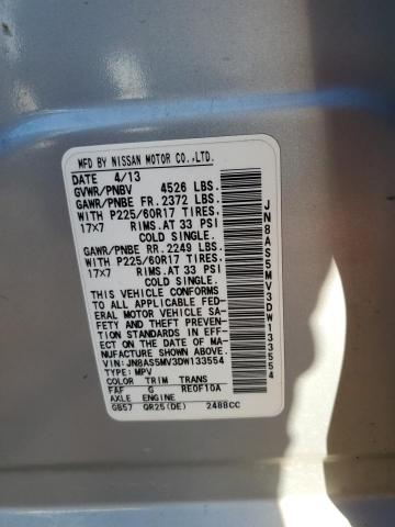 2013 Nissan Rogue VIN JN8AS5MV3DW133554 Copart auction photo, side damage thumbnail 12