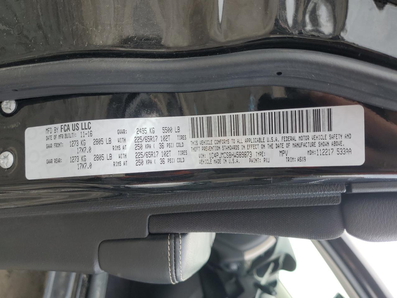 2017 Jeep Grand Cherokee VIN 1C4PJMCS8HW589873 Copart auction photo, front end / side damage thumbnail 13