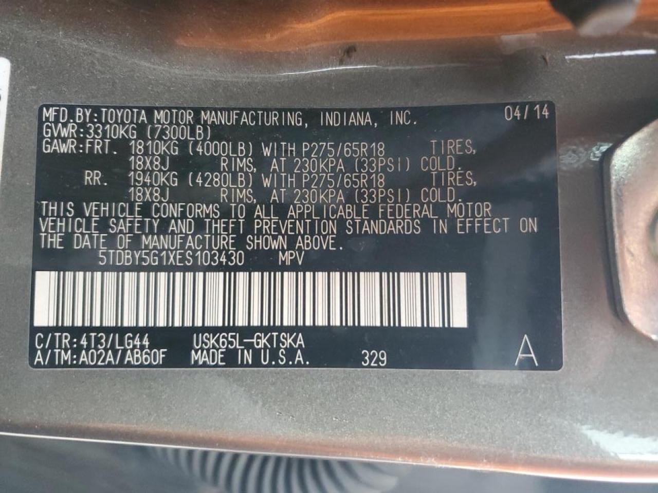 2014 Toyota Sequoia VIN 5TDBY5G1XES103430 Copart auction photo, front end / mechanical damage thumbnail 13