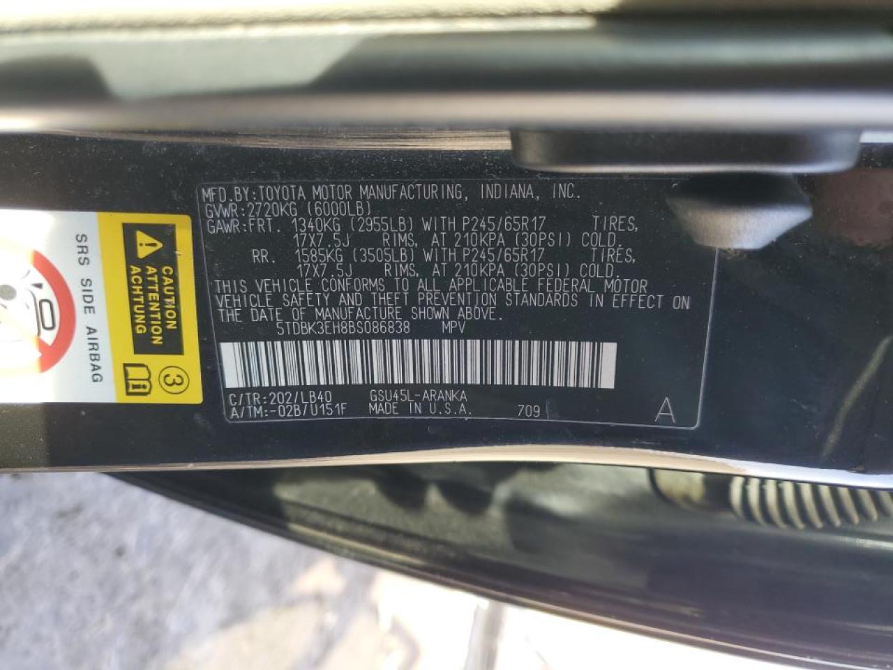 2011 Toyota Highlander VIN 5TDBK3EH8BS086838 Copart auction photo, front end / side damage thumbnail 14