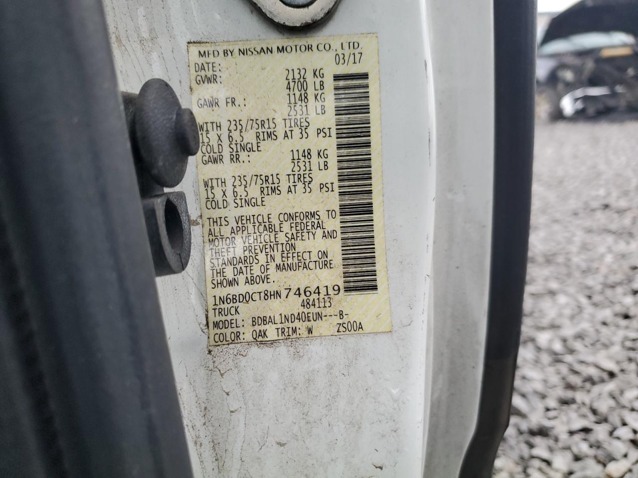 2017 Nissan Navara (Frontier) VIN 1N6BD0CT8HN746419 Copart auction photo, side damage thumbnail 12