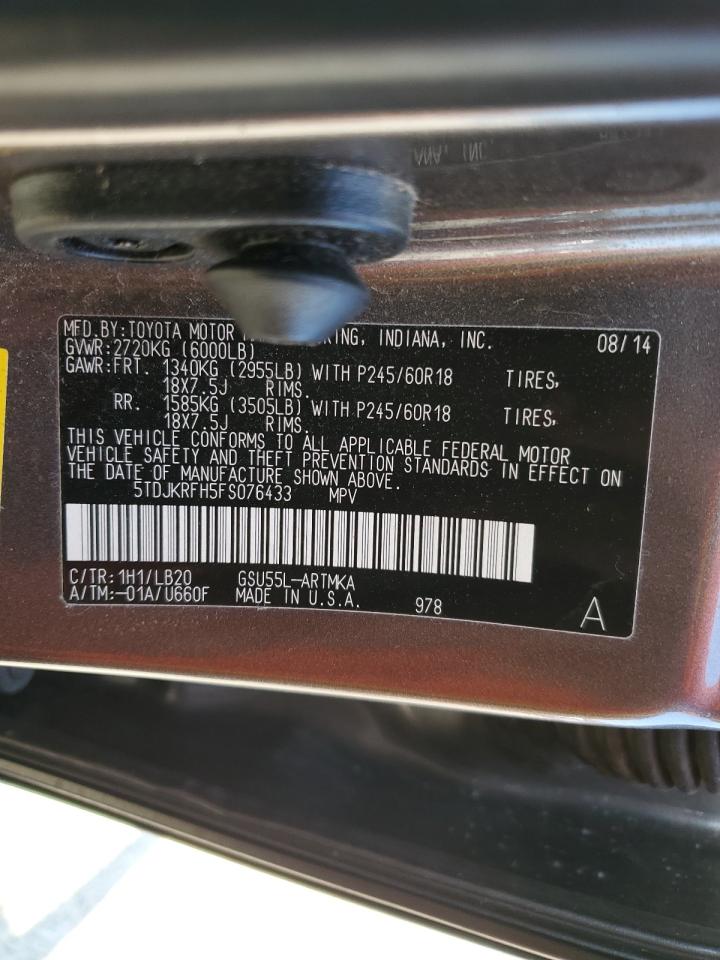 2015 Toyota Highlander VIN 5TDJKRFH5FS076433 Copart auction photo, front end damage thumbnail 15