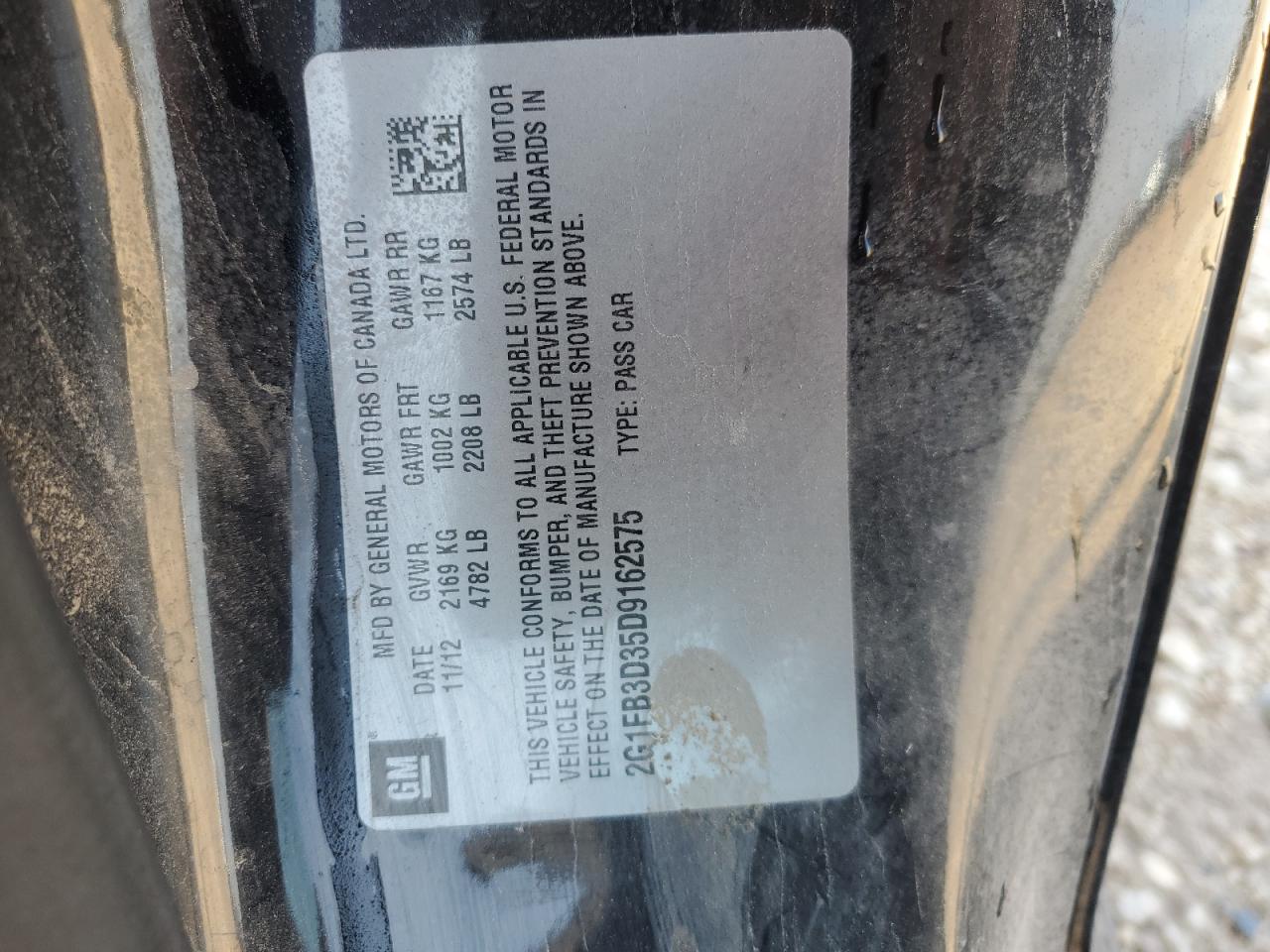 2013 Chevrolet Camaro VIN 2G1FB3D35D9162575 Copart auction photo, front end / side damage thumbnail 14