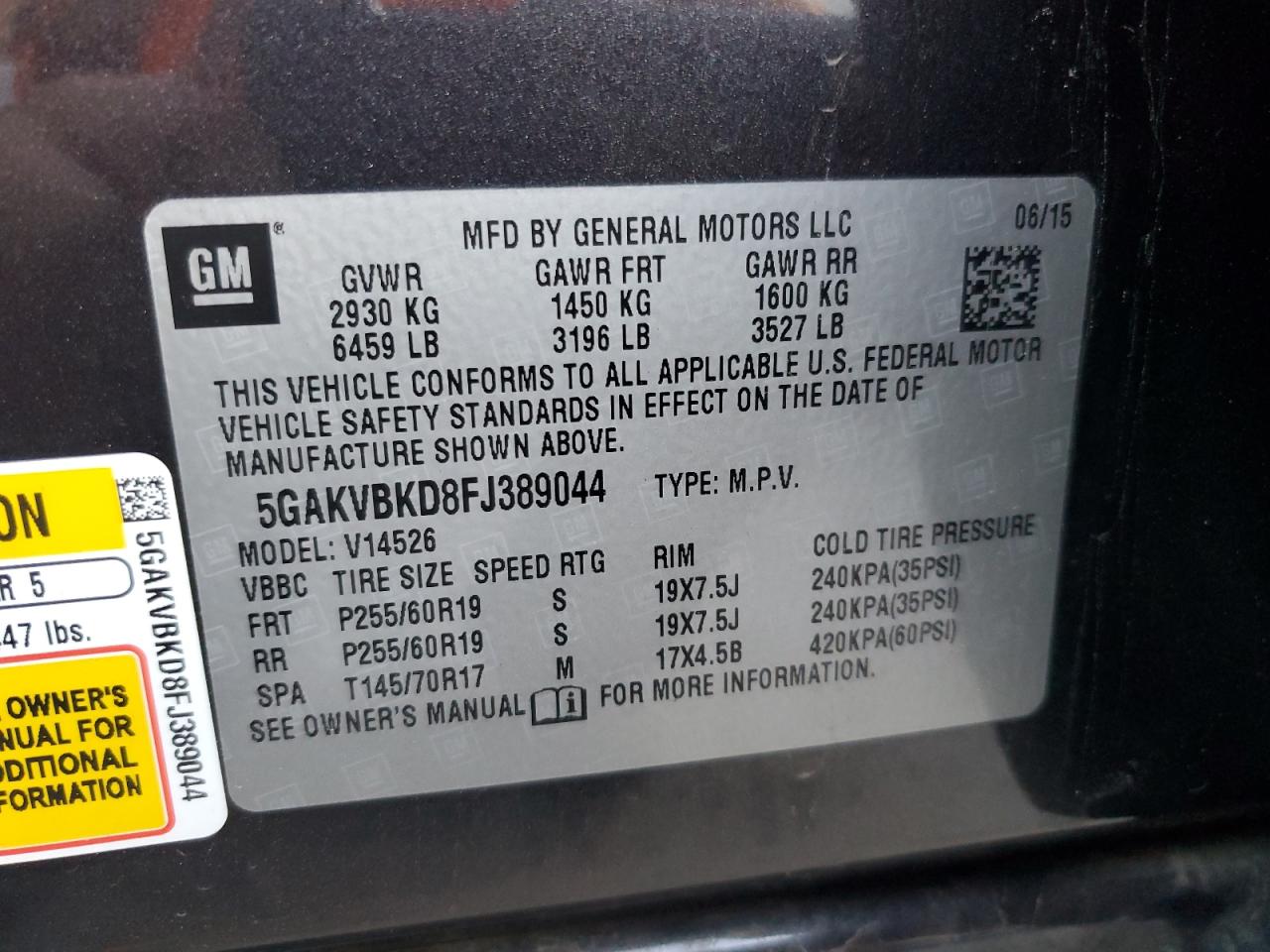2015 Buick Enclave VIN 5GAKVBKD8FJ389044 Copart auction photo, front end damage thumbnail 13