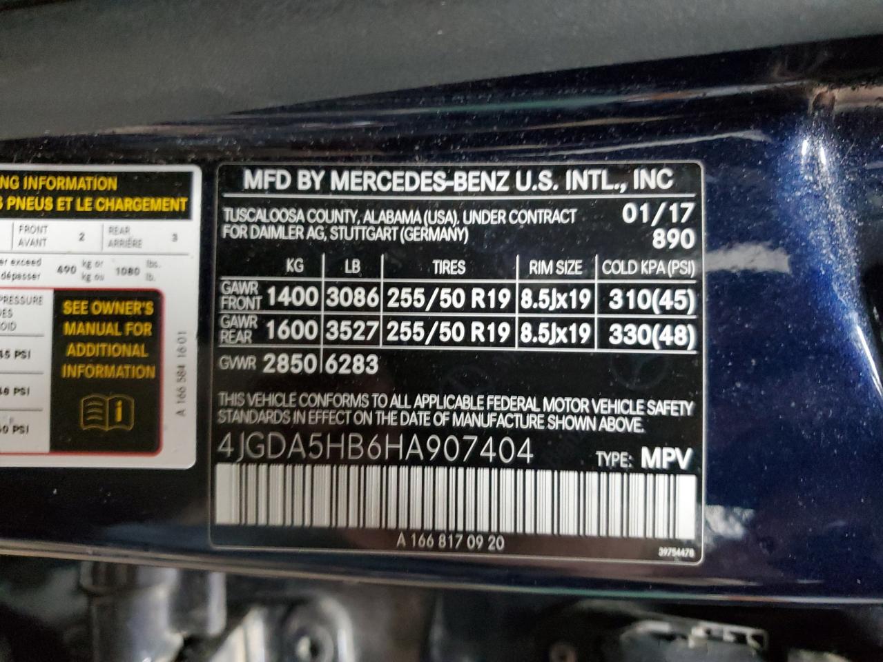 2017 Mercedes-Benz GLE VIN 4JGDA5HB6HA907404 Copart auction photo, front end / minor dent/scratches damage thumbnail 13