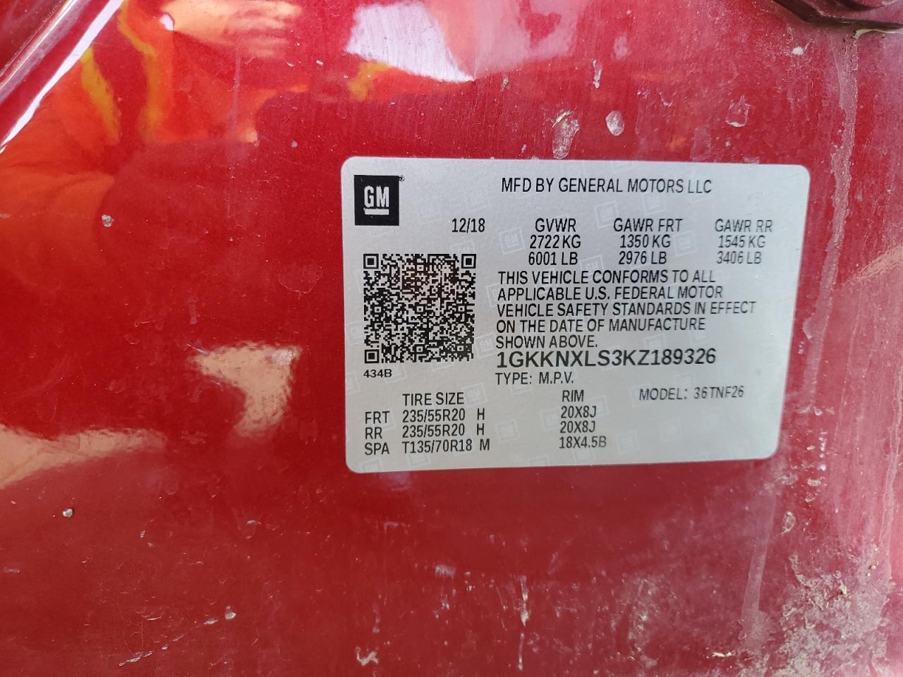 2019 GMC Acadia VIN 1GKKNXLS3KZ189326 Copart auction photo, all over damage thumbnail 14