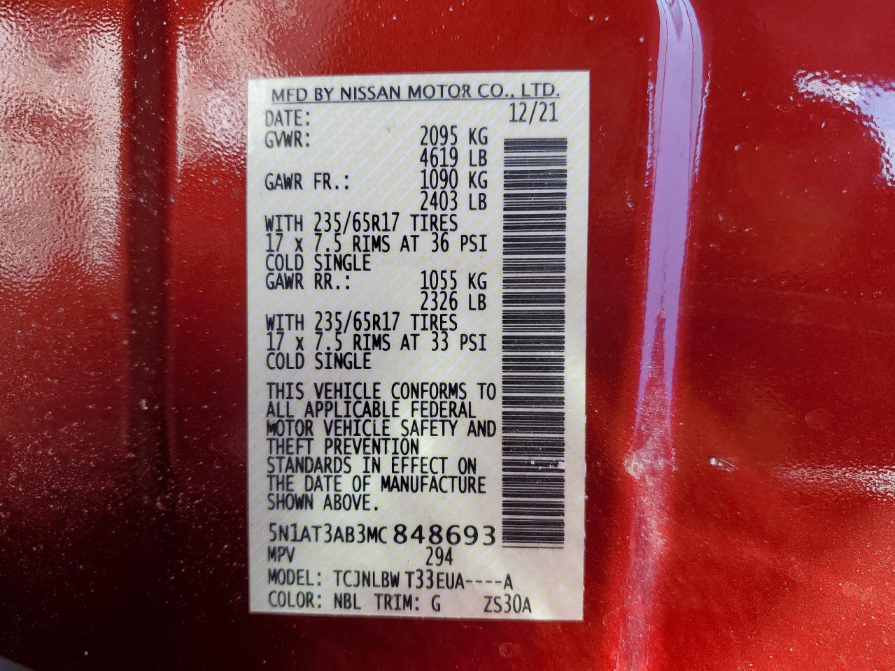 2021 Nissan Rogue VIN 5N1AT3AB3MC848693 Copart auction photo, rear end / minor dent/scratches damage thumbnail 15
