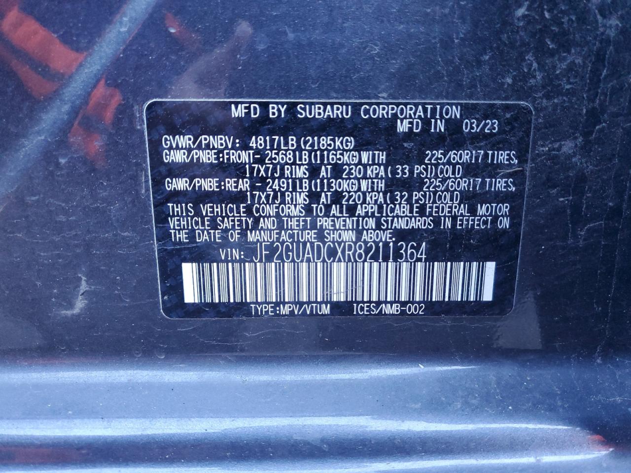 2024 Subaru XV VIN JF2GUADCXR8211364 Copart auction photo, side damage thumbnail 14