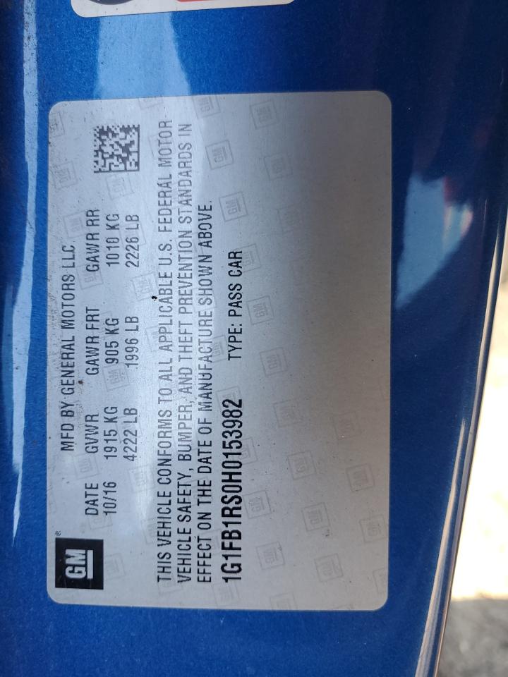2017 Chevrolet Camaro VIN 1G1FB1RS0H0153982 Copart auction photo, side / rear end damage thumbnail 12