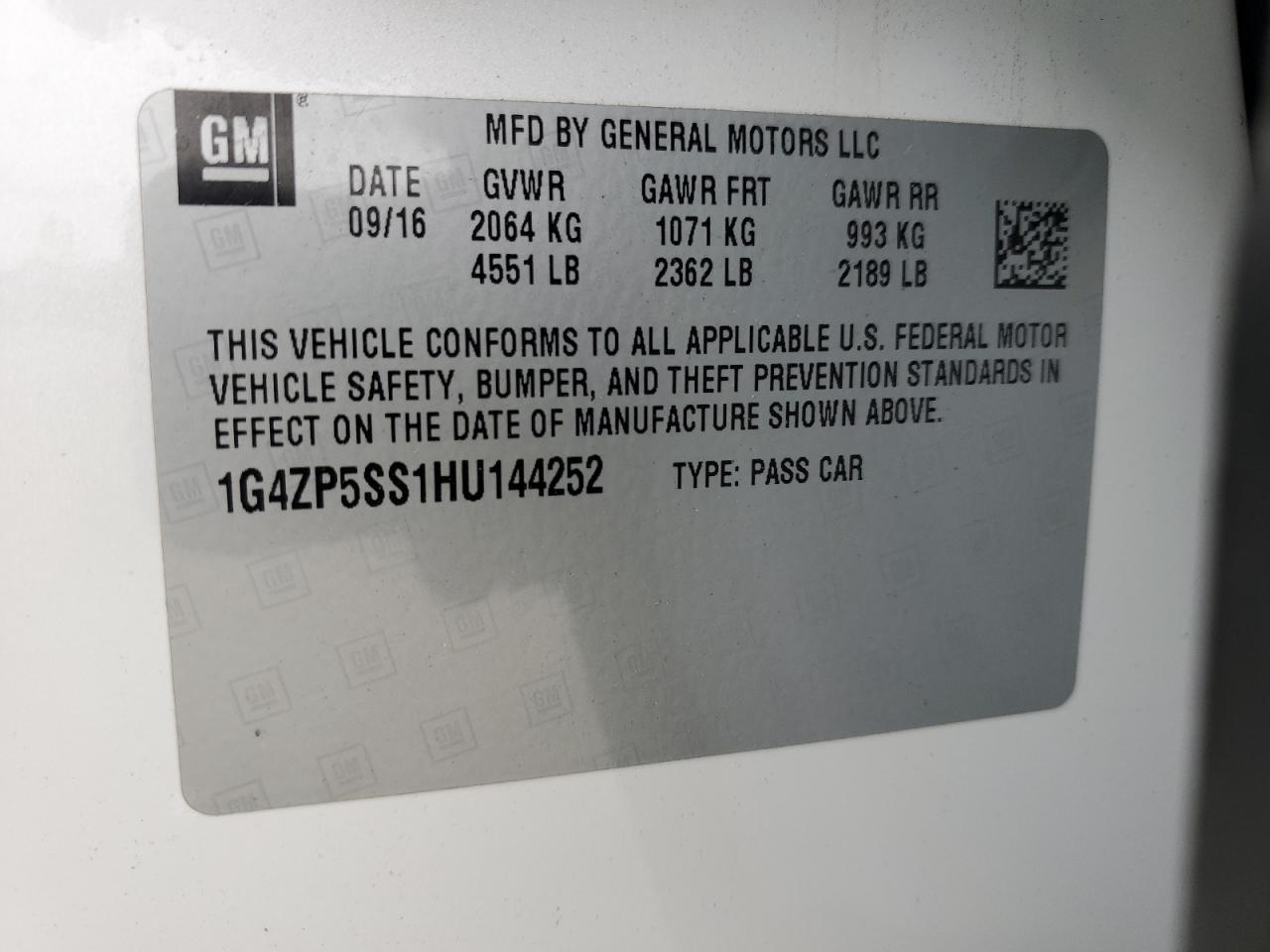 2017 Buick LaCrosse VIN 1G4ZP5SS1HU144252 Copart auction photo, front end damage thumbnail 13