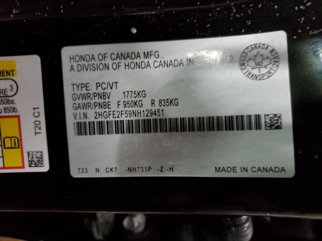 2022 Honda Civic VIN 2HGFE2F59NH129451 Copart auction photo, front end damage thumbnail 13
