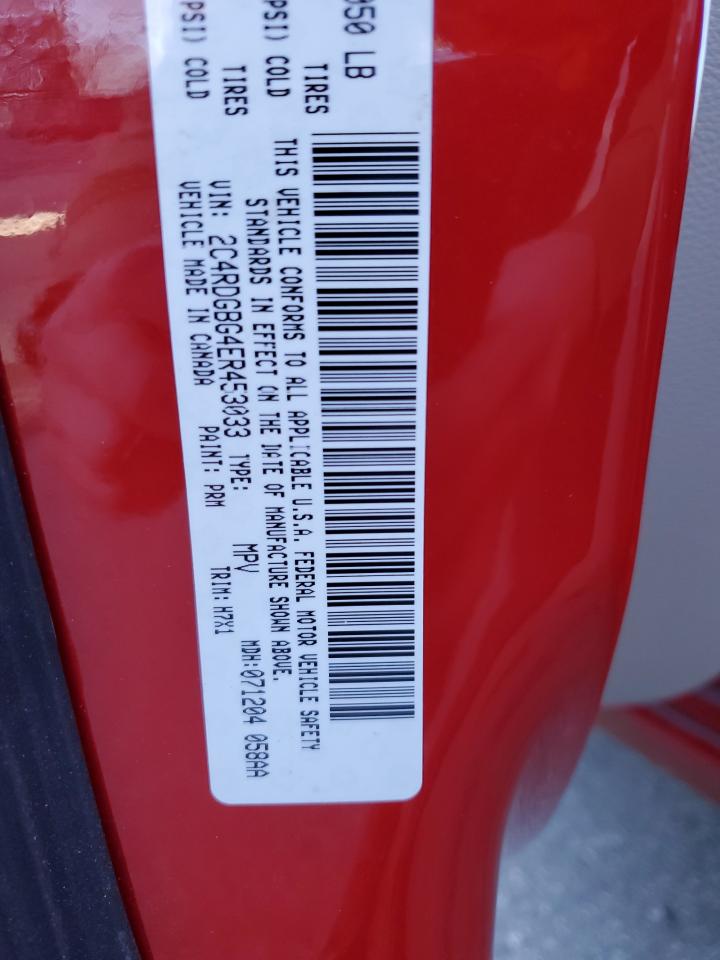 2014 Dodge Caravan VIN 2C4RDGBG4ER453033 Copart auction photo, front end / rear end damage thumbnail 13