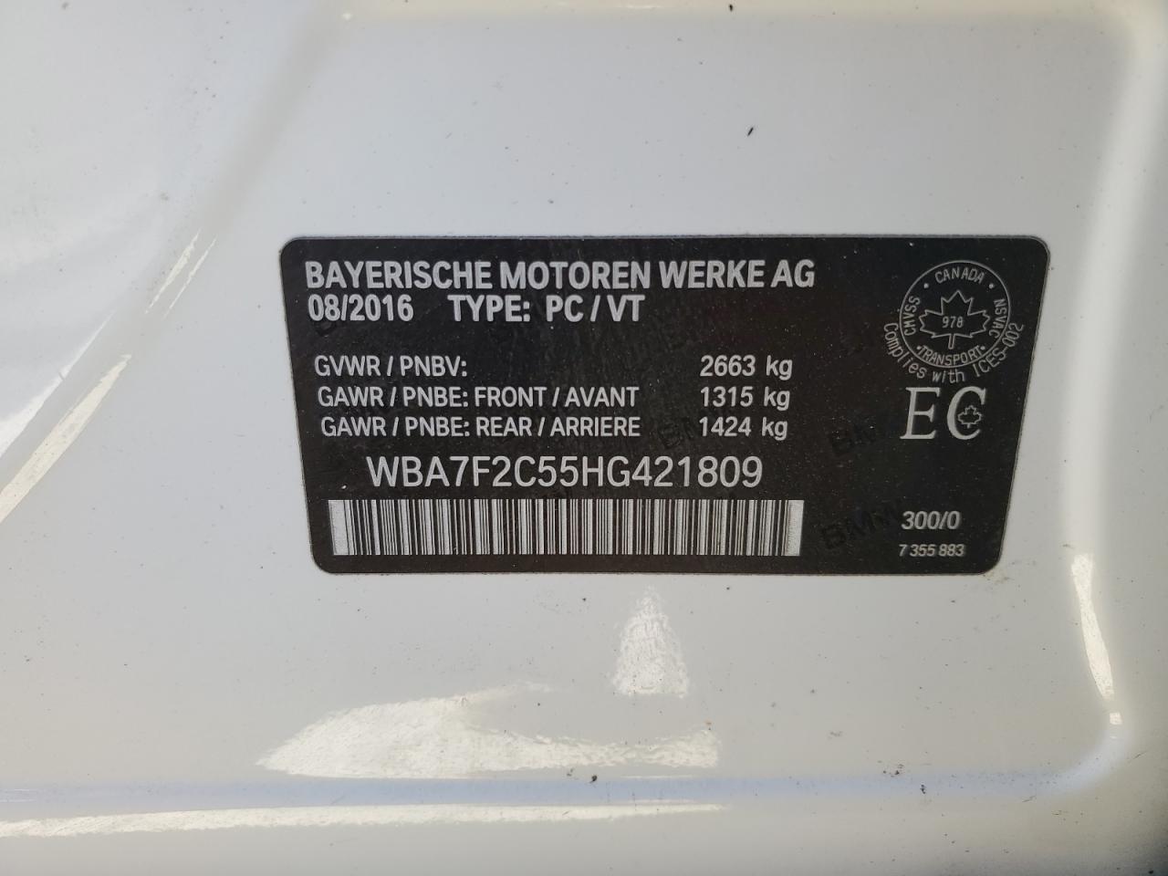 2017 BMW 7er VIN WBA7F2C55HG421809 Copart auction photo, front end damage thumbnail 12