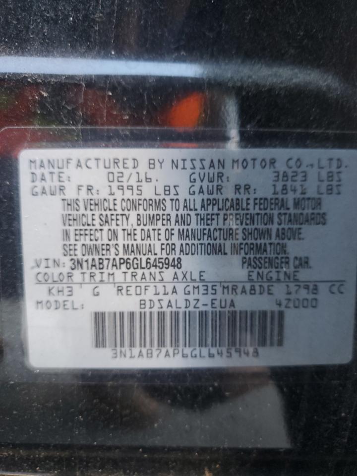 2016 Nissan Sentra VIN 3N1AB7AP6GL645948 Copart auction photo, front end damage thumbnail 13