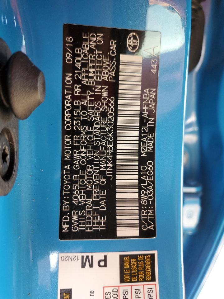 2019 Toyota Corolla VIN JTNK4RBE6K3020566 Copart auction photo, side / rear end damage thumbnail 15