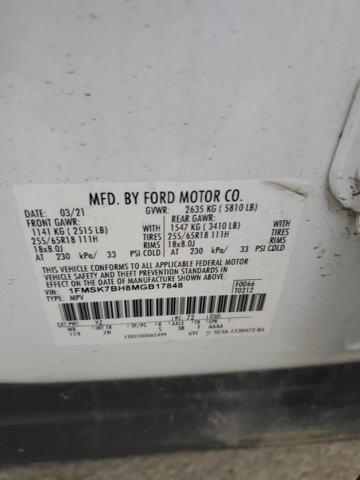 2021 Ford Explorer VIN 1FMSK7BH8MGB17848 Copart auction photo, front end damage thumbnail 14