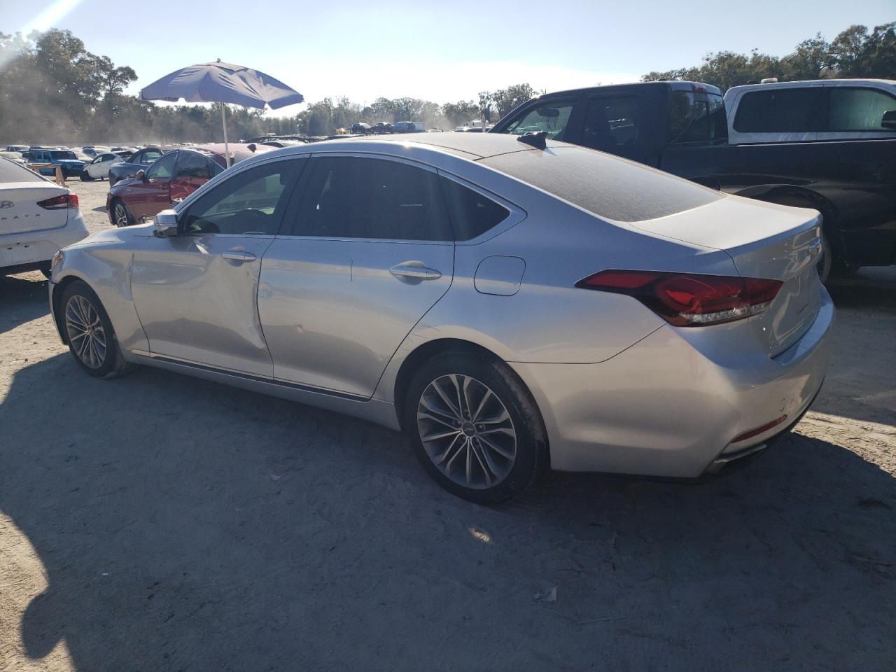 2015 Hyundai Genesis VIN KMHGN4JE5FU017259 Copart auction photo, side / front end damage thumbnail 2