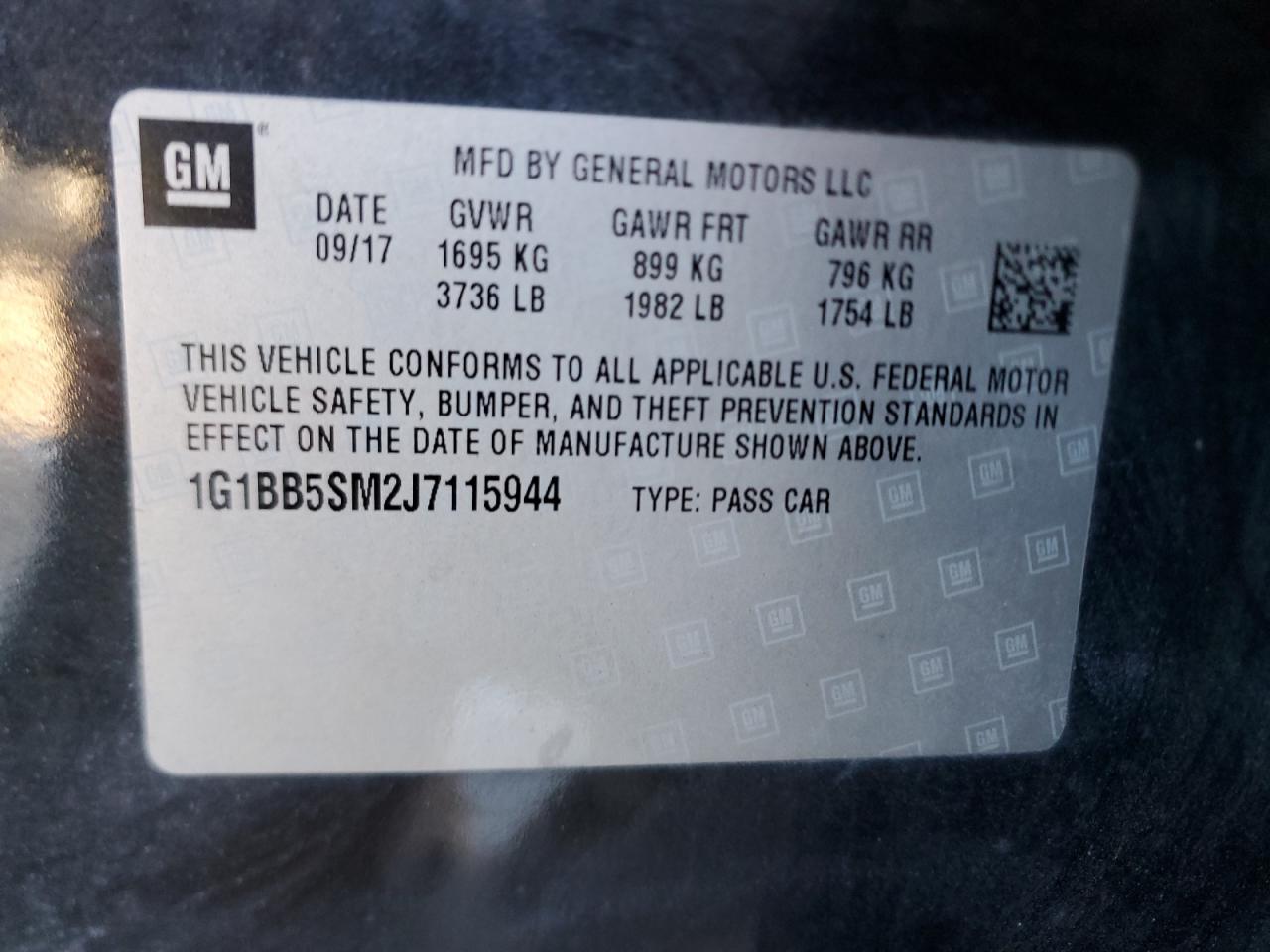2018 Chevrolet Cruze VIN 1G1BB5SM2J7115944 Copart auction photo, front end damage thumbnail 12