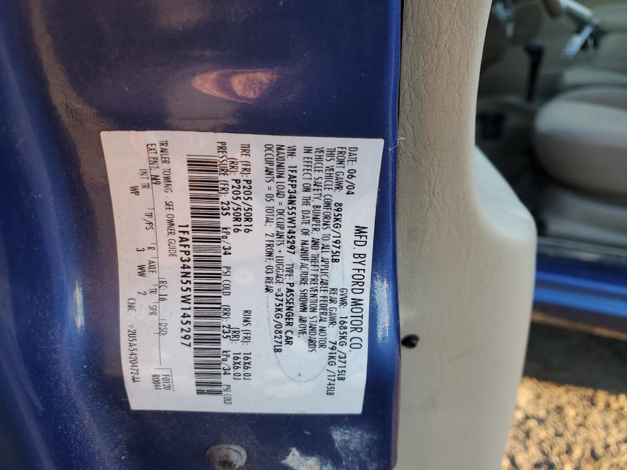 2005 Ford Focus VIN 1FAFP34N55W145297 Copart auction photo, side damage thumbnail 12
