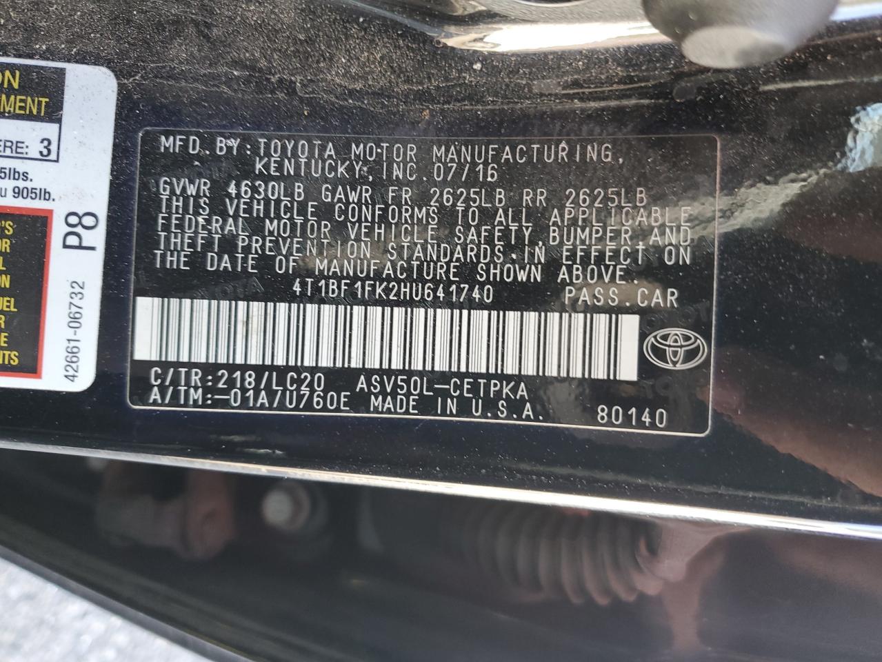 2017 Toyota Camry VIN 4T1BF1FK2HU641740 Copart auction photo, all over damage thumbnail 14