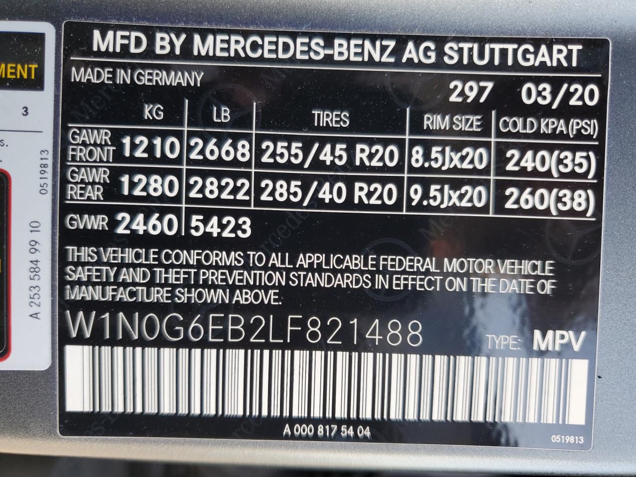 2020 Mercedes-Benz GLC VIN W1N0G6EB2LF821488 Copart auction photo, front end damage thumbnail 14