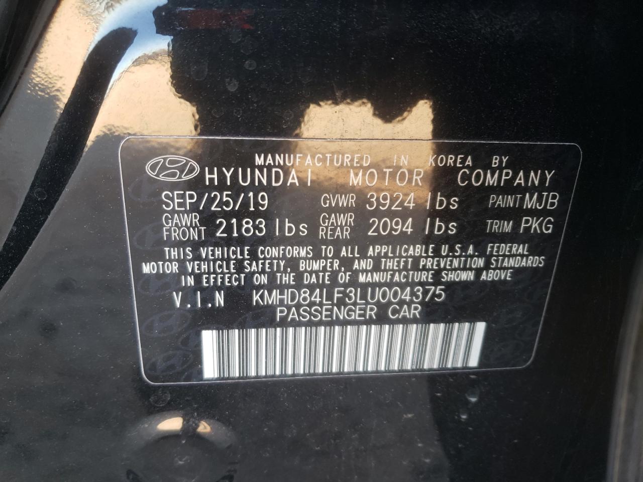 2020 Hyundai Elantra VIN KMHD84LF3LU004375 Copart auction photo, front end damage thumbnail 15