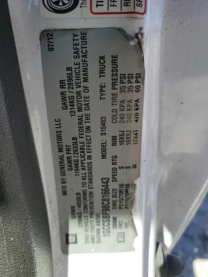 2012 Chevrolet Colorado VIN 1GCCSBF98C8166443 Copart auction photo, rear end damage thumbnail 12