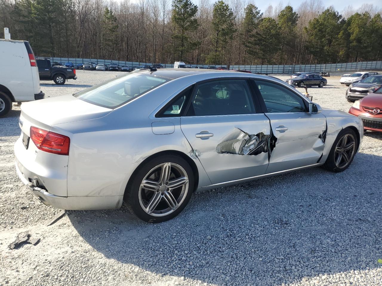 2014 Audi A8 VIN WAURMAFD8EN014277 Copart auction photo, side / front end damage thumbnail 3