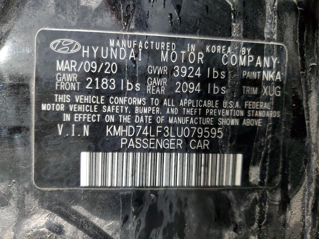 2020 Hyundai Elantra VIN KMHD74LF3LU079595 Copart auction photo, rear end damage thumbnail 12