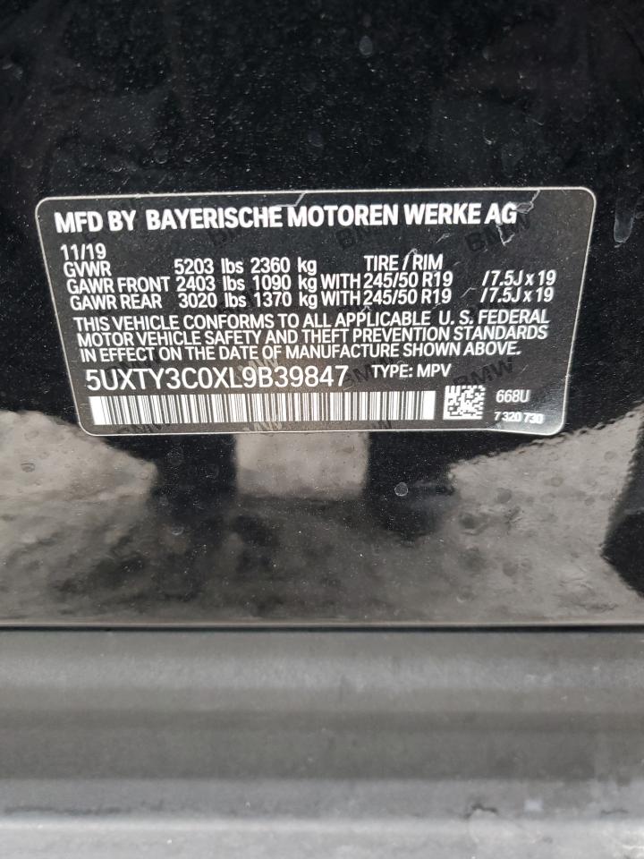 2020 BMW X3 VIN 5UXTY3C0XL9B39847 Copart auction photo, all over damage thumbnail 12