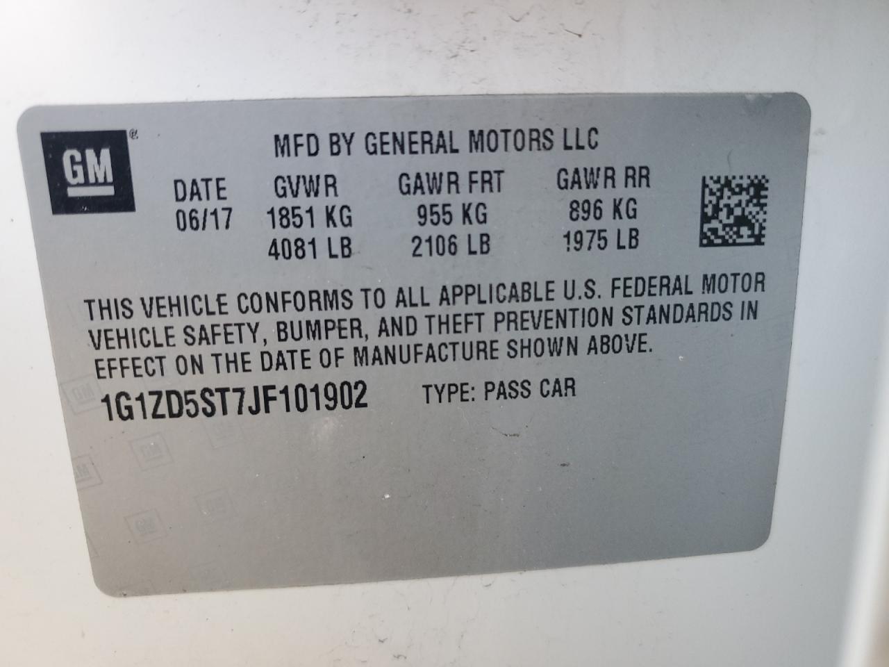 2018 Chevrolet Malibu VIN 1G1ZD5ST7JF101902 Copart auction photo, front end / rear end damage thumbnail 14