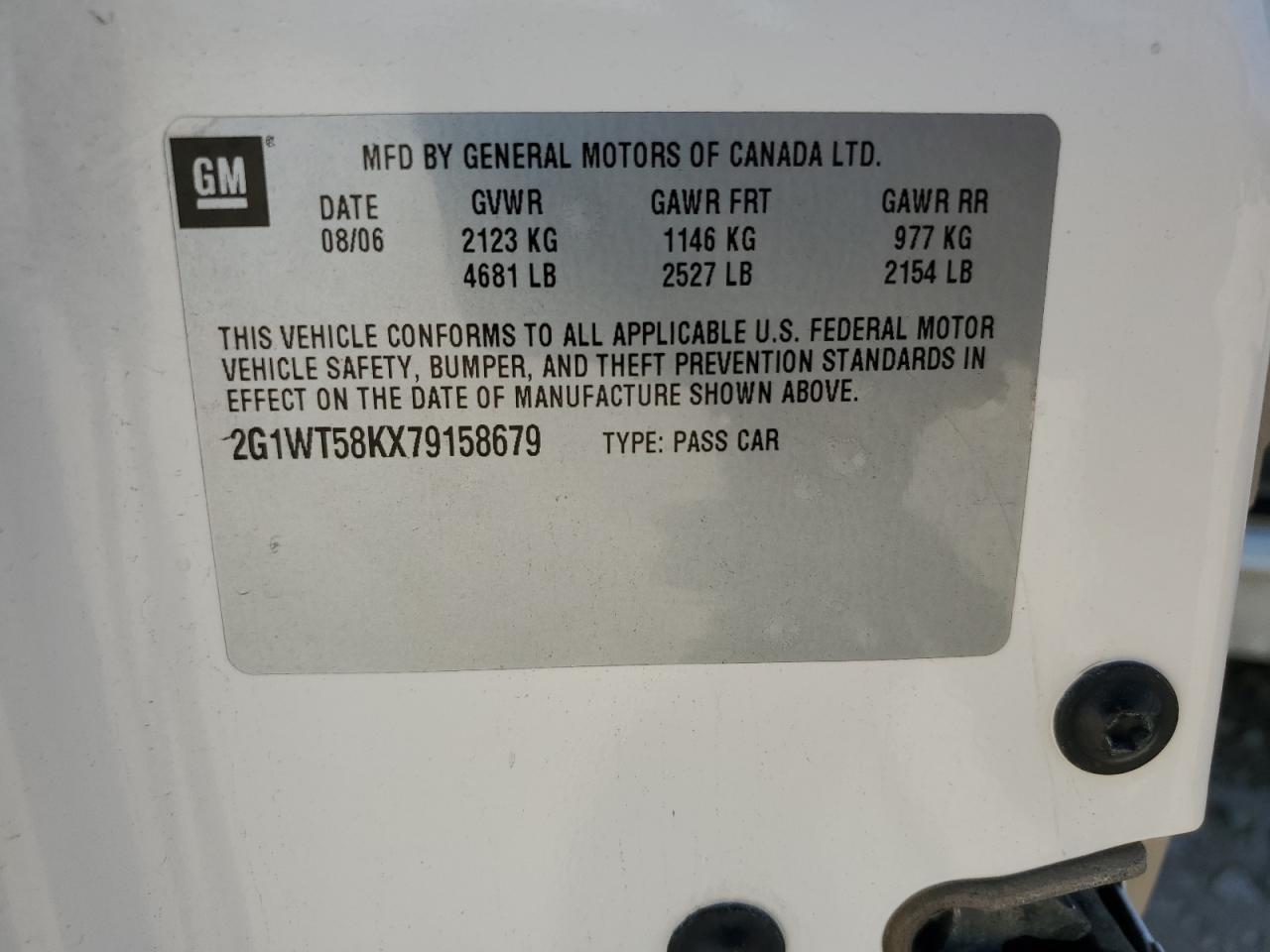 2007 Chevrolet Impala VIN 2G1WT58KX79158679 Copart auction photo, rear end / side damage thumbnail 14