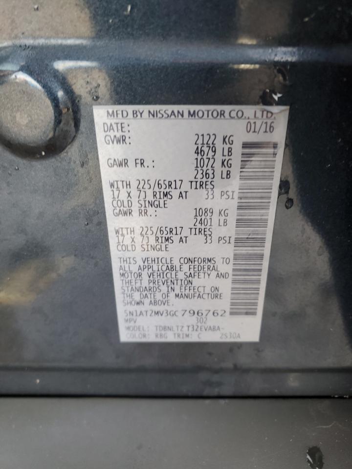 2016 Nissan Rogue VIN 5N1AT2MV3GC796762 Copart auction photo, rear end damage thumbnail 13