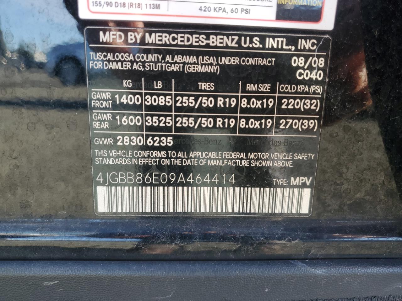 2009 Mercedes-Benz M-klasse VIN 4JGBB86E09A464414 Copart auction photo, minor dent/scratches damage thumbnail 13