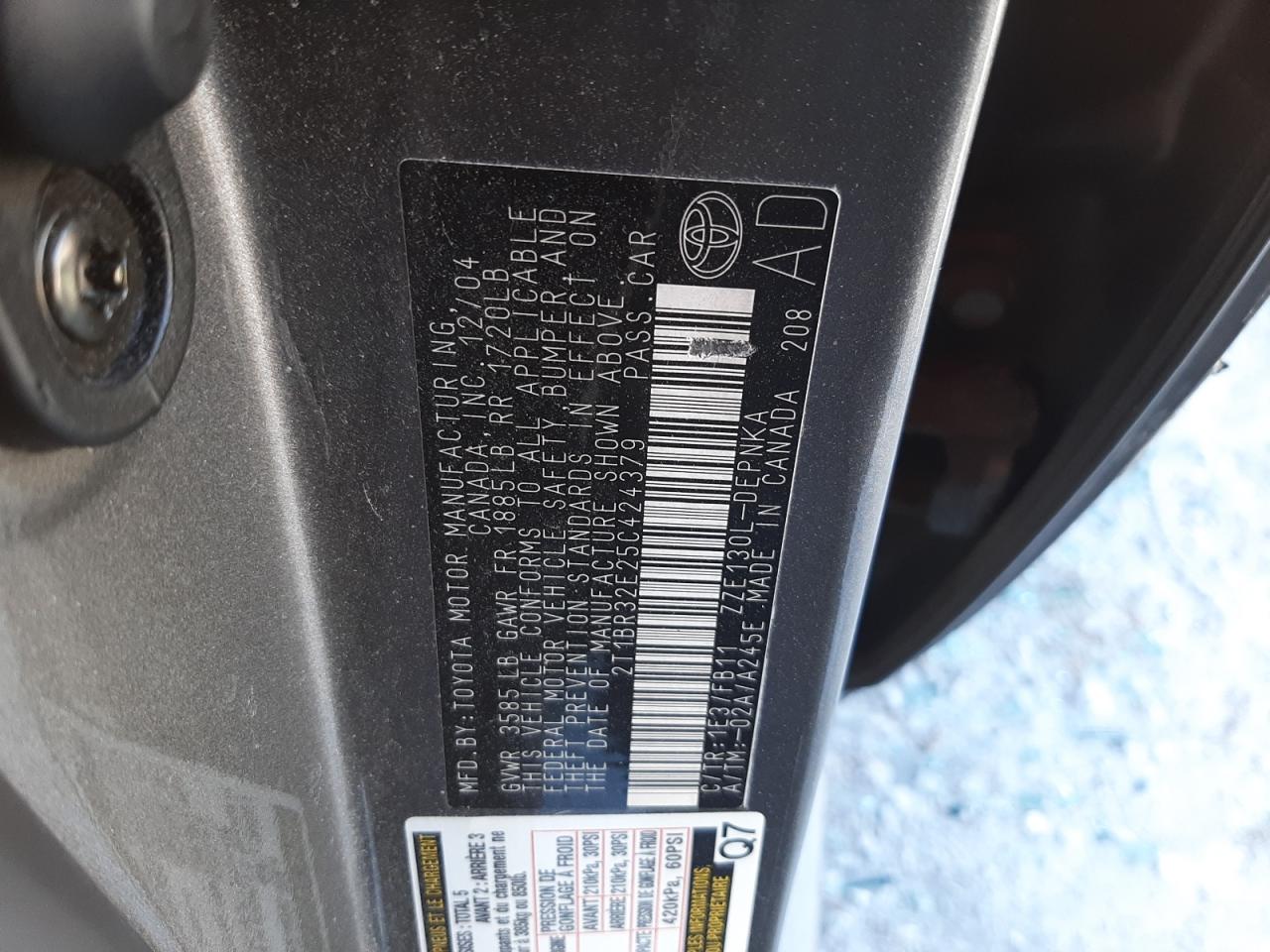 2005 Toyota Corolla VIN 2T1BR32E25C424379 Copart auction photo, all over damage thumbnail 13