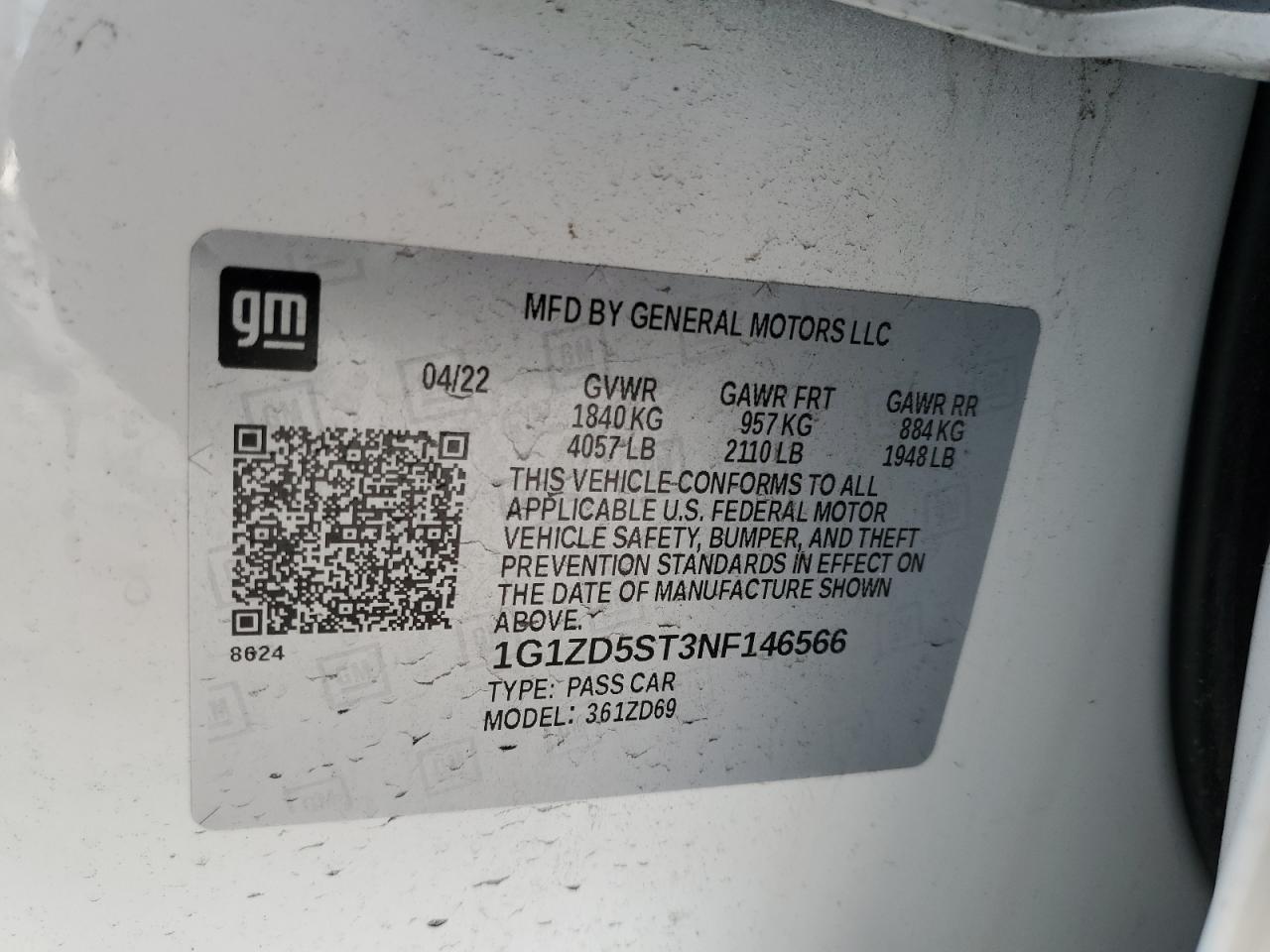 2022 Chevrolet Malibu VIN 1G1ZD5ST3NF146566 Copart auction photo, front end / minor dent/scratches damage thumbnail 12