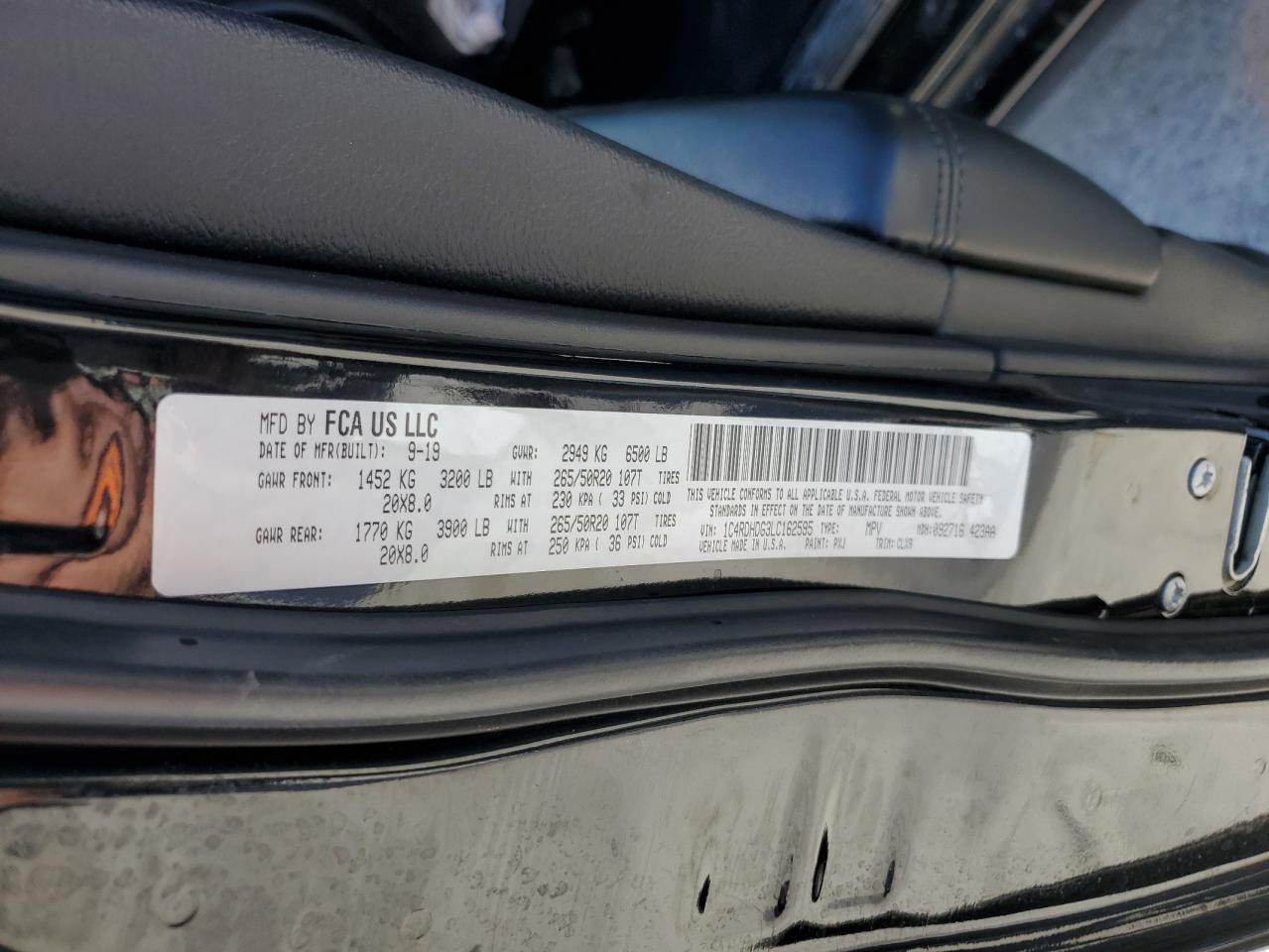 2020 Dodge Durango VIN 1C4RDHDG3LC162595 Copart auction photo, front end / minor dent/scratches damage thumbnail 15
