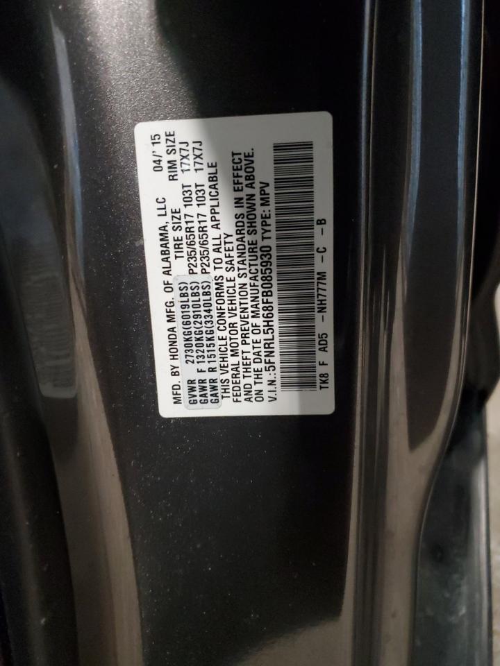 2015 Honda Odyssey VIN 5FNRL5H68FB085930 Copart auction photo, front end damage thumbnail 12
