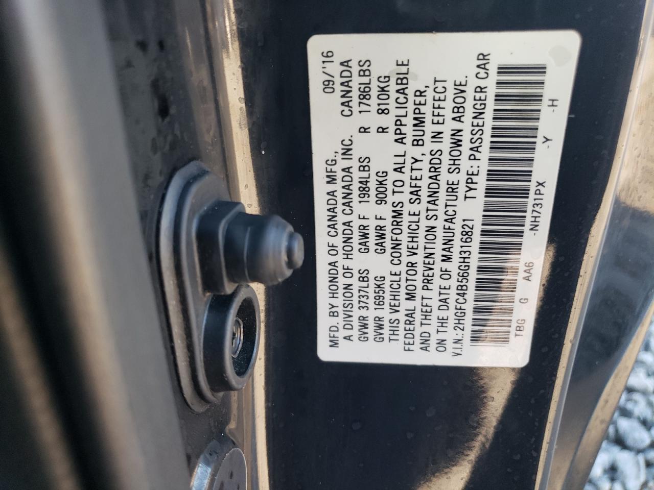 2016 Honda Civic VIN 2HGFC4B56GH316821 Copart auction photo, minor dent/scratches damage thumbnail 12